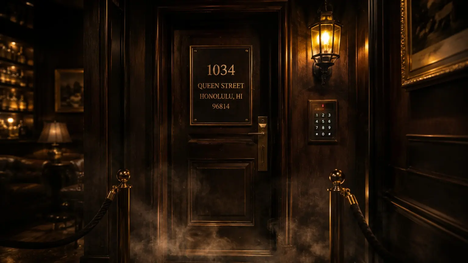 The private Smokeasy door at 1034 Queen Street with its entry keypad